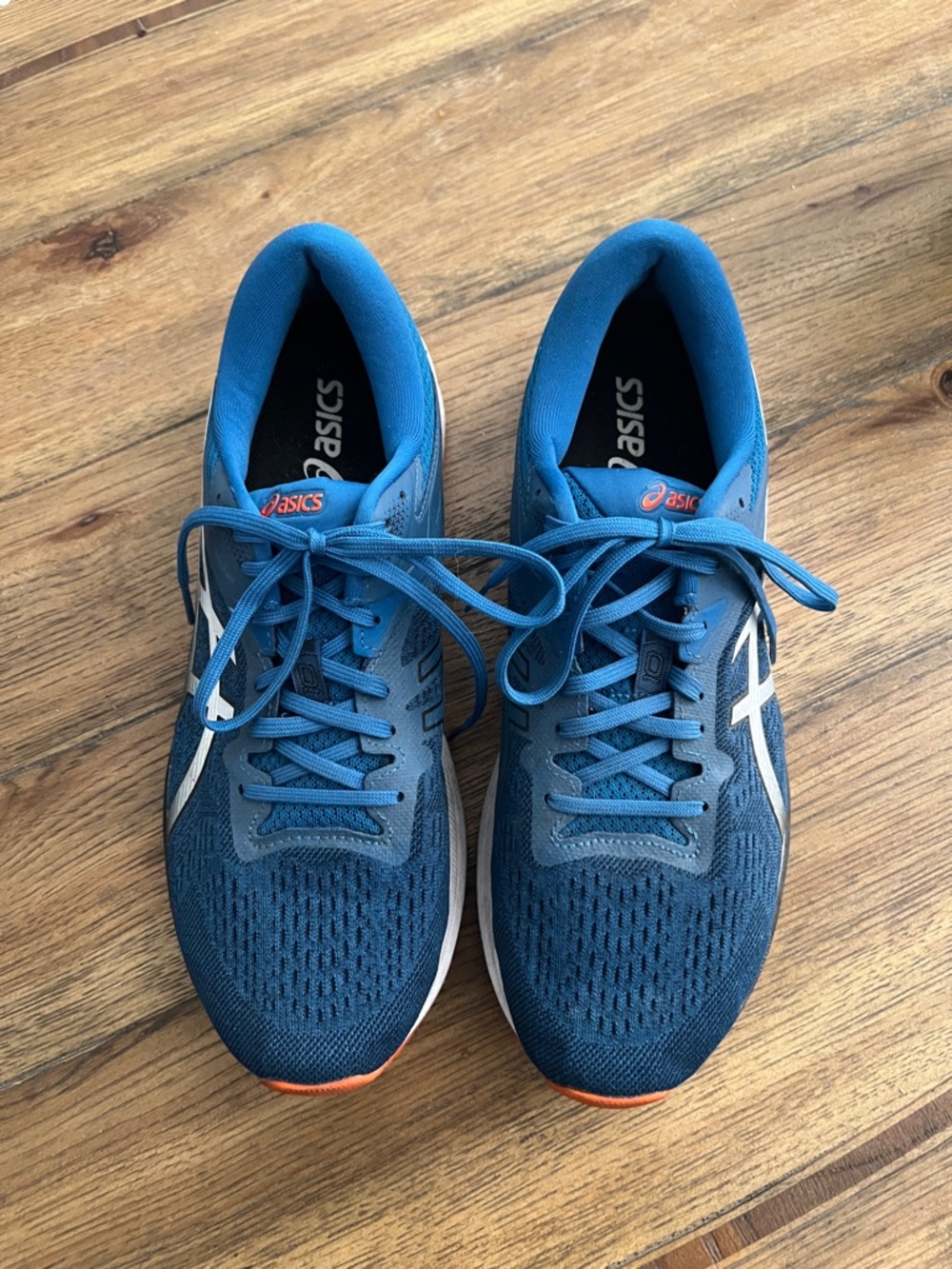 Asics Blue and White Men's Running Shoes with Orange Accents